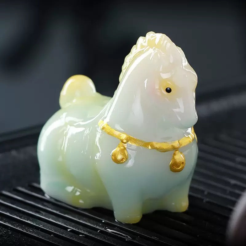 Tang Dynasty Style Color Changing Horse Tea Pet, Jade Tone Gift Box
