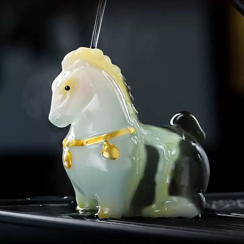 Tang Dynasty Style Color Changing Horse Tea Pet, Jade Tone Gift Box