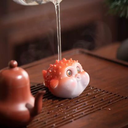 Cute Puffer Fish Color Changing Tea Pet（Orange）