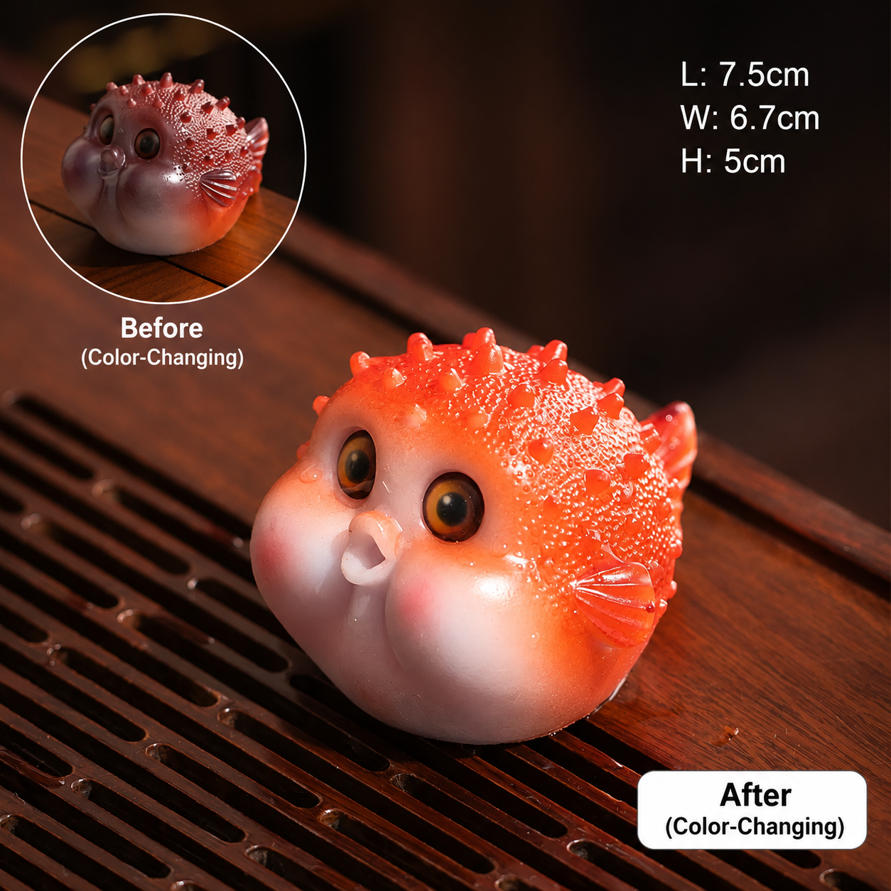 Cute Puffer Fish Color Changing Tea Pet（Orange）