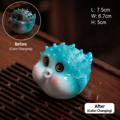 Cute Puffer Fish Color Changing Tea Pet（Blue）