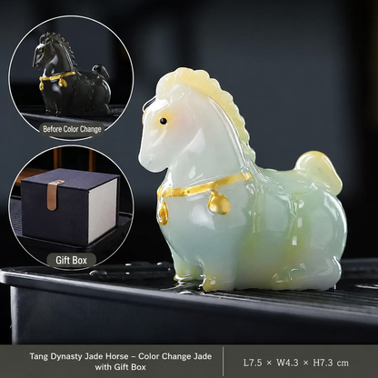 Tang Dynasty Style Color Changing Horse Tea Pet, Jade Tone Gift Box