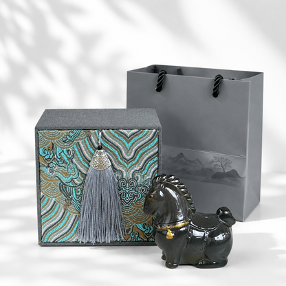 Tang Dynasty Style Color Changing Horse Tea Pet, Jade Tone Gift Box