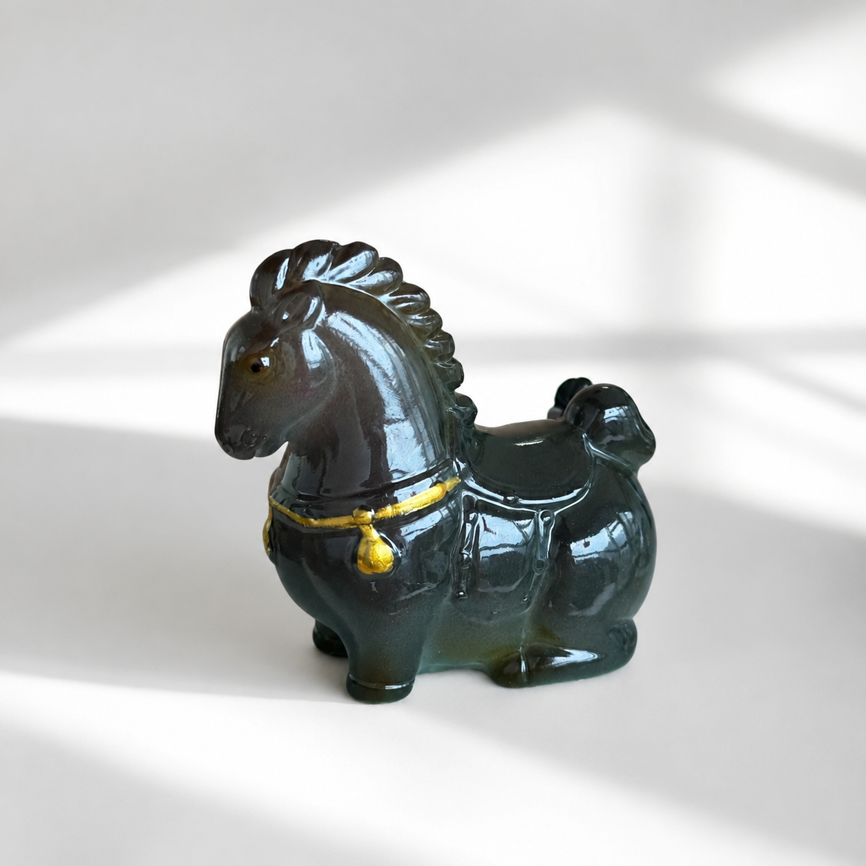 Tang Dynasty Style Color Changing Horse Tea Pet, Jade Tone Gift Box